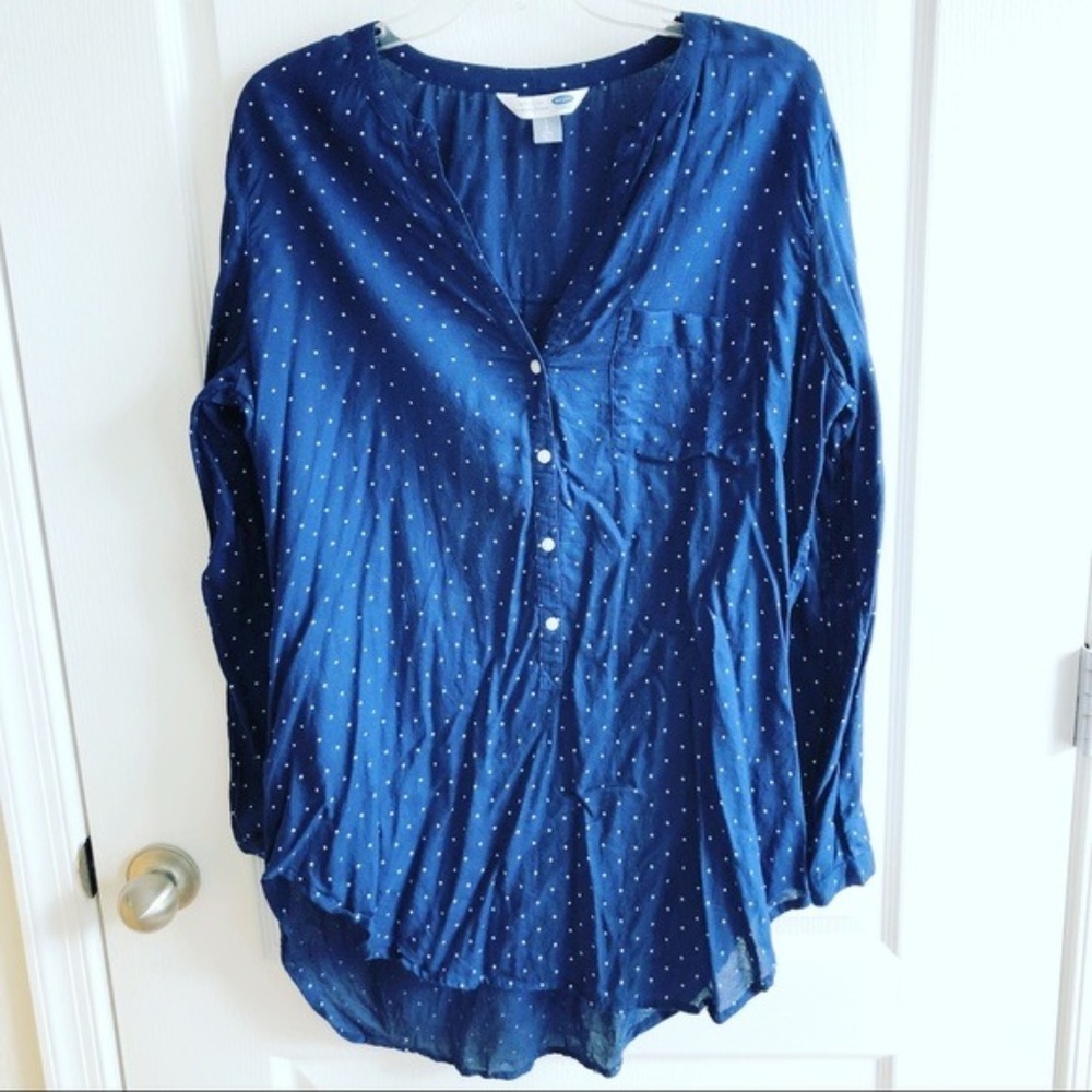 Navy + white polka dot tunic